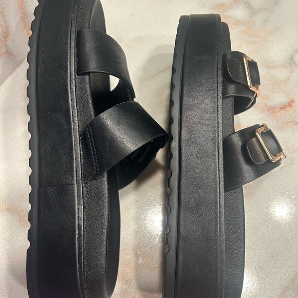 Steve Madden Black Slide Sandals with Gold Buckles - Picture 5 of 5